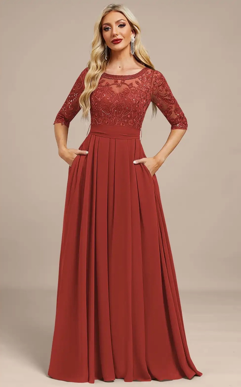 JJ's House Alycya Vermilion Lace Chiffon A-Line Gown US22W